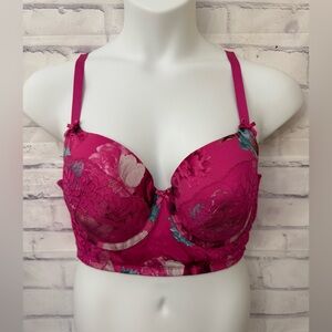 Cacique Bra Size‎ 40D Lightly Lined Balconette Pink Floral Lace Underwire Bow